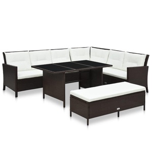 Diverse Hardware, 3-tlg. Garten-Lounge-Set mit Auflagen Poly Rattan Braun