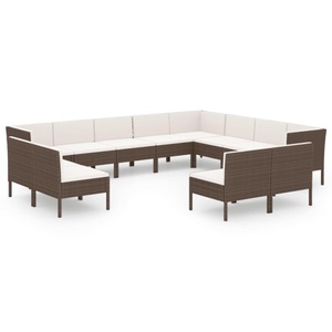 vidaXL, vidaXL 12-tlg. Garten-Lounge-Set mit Auflagen Poly Rattan Braun