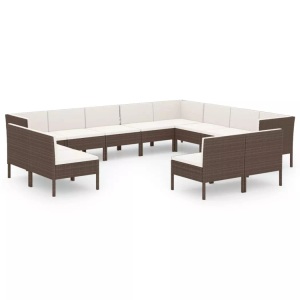vidaXL, vidaXL 12-tlg. Garten-Lounge-Set mit Auflagen Poly Rattan Braun