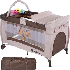TecTake, Kinderreisebett Hund Mit Wickelauflage Unisex Braun 75 CM, Tectake - Kinderreisebett Hund mit Wickelauflage, 75 CM, Braun
