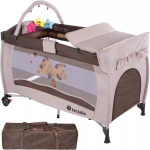 TecTake, Kinderreisebett Hund Mit Wickelauflage Unisex Braun 75 CM, Tectake - Kinderreisebett Hund mit Wickelauflage, 75 CM, Braun