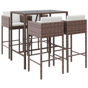 vidaXL, vidaXL 5-tlg. Gartenbar-Set mit Kissen Braun Poly Rattan, vidaXL 5-tlg. Gartenbar-Set mit Kissen Braun Poly Rattan