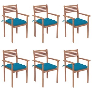 vidaXL, vidaXL Stapelbare Gartenstühle mit Kissen 6 Stk. Massivholz Teak, 