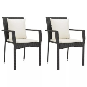 vidaXL, vidaXL Gartenstühle mit Kissen 2 Stk. Poly Rattan Schwarz, vidaXL Gartenstühle mit Kissen 2 Stk. Poly Rattan Schwarz
