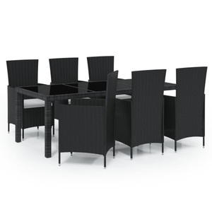 vidaXL, vidaXL 7-tlg. Garten-Essgruppe mit Auflagen Poly Rattan Schwarz, vidaXL 7-tlg. Garten-Essgruppe mit Auflagen Poly Rattan Schwarz