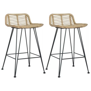 vidaXL, vidaXL Barhocker 2 Stk. Rattan Natur, vidaXL Barhocker 2 Stk. Rattan Natur