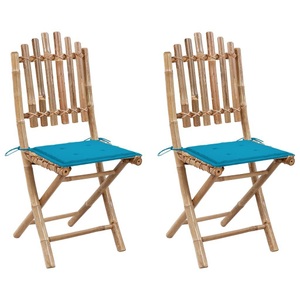 vidaXL, vidaXL Klappbare Gartenstühle 2 Stk. mit Kissen Bambus, vidaXL Klappbare Gartenstühle 2 Stk. mit Kissen Bambus