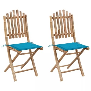 vidaXL, vidaXL Klappbare Gartenstühle 2 Stk. mit Kissen Bambus, vidaXL Klappbare Gartenstühle 2 Stk. mit Kissen Bambus