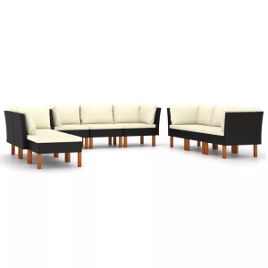 vidaXL, vidaXL 9-tlg. Garten-Lounge-Set mit Kissen Poly Rattan Schwarz