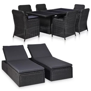 vidaXL, vidaXL 9-tlg. Garten-Essgruppe Poly Rattan Schwarz, vidaXL 9-tlg. Garten-Essgruppe Poly Rattan Schwarz