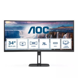 AOC, AOC Cu34V5C/Bk 34' Monitor, AOC Value-Line CU34V5C/BK LED-Monitor EEK G (A - G) 86.4 cm (34 Zoll) 3440 x 1440 Pixel 21:9 4 ms HDMI®, DisplayPort,