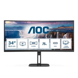 AOC, AOC Cu34V5C/Bk 34' Monitor, AOC Value-Line CU34V5C/BK LED-Monitor EEK G (A - G) 86.4 cm (34 Zoll) 3440 x 1440 Pixel 21:9 4 ms HDMI®, DisplayPort,