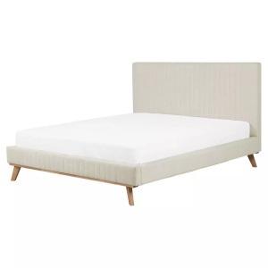 Beliani, Beliani Bett beige Samtstoff Lattenrost 160 x 200 cm TALENCE, Beliani - Bett mit Lattenrost aus Chenillegewebe Modern TALENCE, 160X200CM, Baumnuss