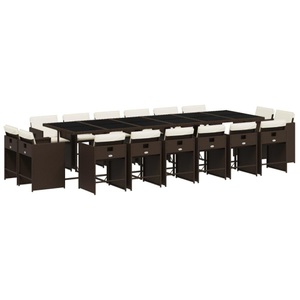 vidaXL, vidaXL 17-tlg. Garten-Essgruppe mit Kissen Braun Poly Rattan, vidaXL 17-tlg. Garten-Essgruppe mit Kissen Braun Poly Rattan