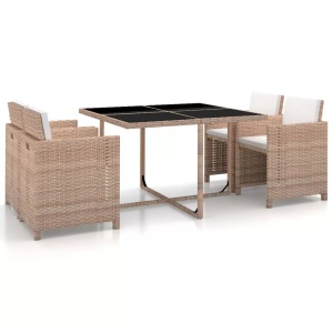 Diverse Hardware, 5-tlg. Garten-Essgruppe mit Auflagen Poly Rattan Beige, vidaXL 5-tlg. Garten-Essgruppe mit Auflagen Poly Rattan Beige