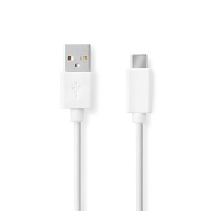 USB-Kabel | USB 2.0 | USB-A Stecker | USB-C? Stecker | 60 W | 480 Mbps | Vernickelt | 2,00 m | Rund | PVC | Weiß | Box
