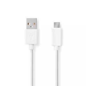 Nedis, USB-Kabel | USB 2.0 | USB-A Stecker | USB-C? Stecker | 60 W | 480 Mbps | Vernickelt | 2,00 m | Rund | PVC | Weiß | Box
