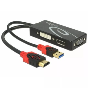 Delock, DeLock HDMI zu DVI/VGA/DP Adapter, 4K, 30hz, Delock Adapter 4K, 30HZ HDMI/USB 2.0 - DVI-D/VGA/DisplayPort