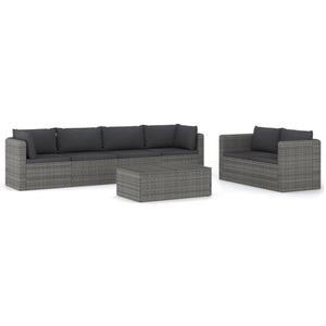 vidaXL, vidaXL 7-tlg. Garten-Lounge-Set mit Kissen Poly Rattan Grau, vidaXL 7-tlg. Garten-Lounge-Set mit Kissen Poly Rattan Grau