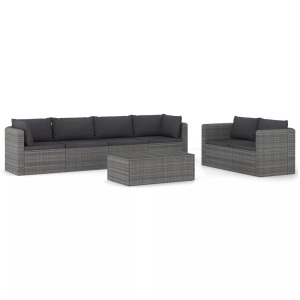 vidaXL, vidaXL 7-tlg. Garten-Lounge-Set mit Kissen Poly Rattan Grau, vidaXL 7-tlg. Garten-Lounge-Set mit Kissen Poly Rattan Grau