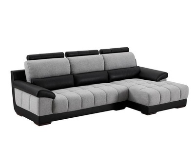 Vente-unique, Ecksofa - Ecke Rechts - Stoff & Leder - Schwarz & Grau - ARAGON Ecksofa - Ecke Rechts - Stoff & Leder - Schwarz & Grau - ARAGON, 