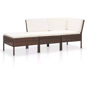 Diverse Hardware, 3-tlg. Garten-Lounge-Set mit Auflagen Poly Rattan Braun, vidaXL 3-tlg. Garten-Lounge-Set mit Auflagen Poly Rattan Braun