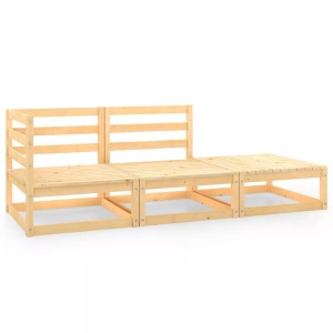 vidaXL, vidaXL 3-tlg. Garten-Lounge-Set Kiefer Massivholz, vidaXL 3-tlg. Garten-Lounge-Set Massivholz Kiefer