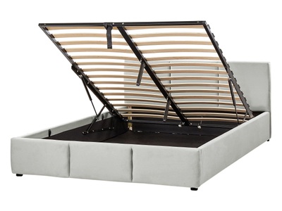 Beliani, Bett mit Bettkasten aus Samtstoff BOUSSE Bett mit Bettkasten aus Samtstoff BOUSSE, Beliani - Bett mit Stauraum aus Samtstoff BOUSSE, 140x200 cm, Rauch