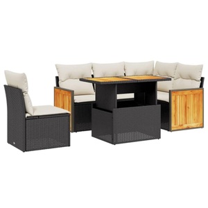 vidaXL, vidaXL 6-tlg. Garten-Sofagarnitur mit Kissen Schwarz Poly Rattan, vidaXL 6-tlg. Garten-Sofagarnitur mit Kissen Schwarz Poly Rattan