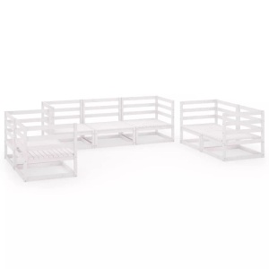 vidaXL, vidaXL 7-tlg. Garten-Lounge-Set Weiß Kiefer Massivholz