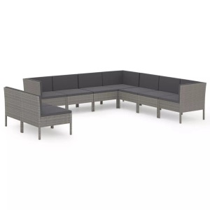 vidaXL, vidaXL 9-tlg. Garten-Lounge-Set mit Auflagen Poly Rattan Grau