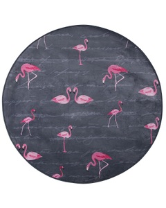Beliani, Beliani Teppich grau Flamingo-Muster ø 120 cm rund KERTE, Beliani - Teppich aus Polyester Modern KERTE, 120cm, Spacegrau
