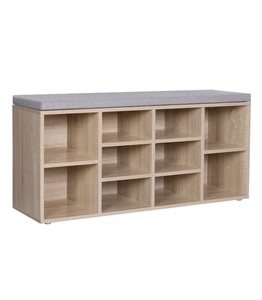 Vasagle, Vasagle - SONGMICS Schuhbank Schuhschrank mit Sitzkissen aus Holzspanplatte Flur Diele Schuhregal Bank 104 x 48 x 30 cm (B x H x T) holzfarben mit Maserung LHS10N, Vasagle Schuhregal »mit Polster, 104 x 48 cm, Nature«