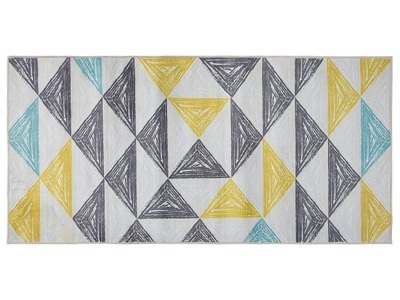 Beliani, Beliani Teppich grau-gelb-mintgrün Dreieckmuster 80 x 150 cm KALEN, Beliani - Teppich aus Polyester Modern KALEN, 150 cm, Rauch
