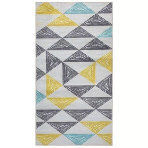 Beliani, Beliani Teppich grau-gelb-mintgrün Dreieckmuster 80 x 150 cm KALEN, Beliani - Teppich aus Polyester Modern KALEN, 150 cm, Rauch