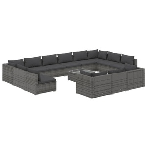 vidaXL, vidaXL 14-tlg. Garten-Lounge-Set mit Kissen Grau Poly Rattan, 