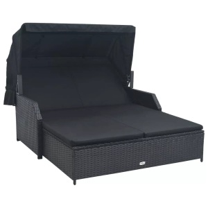 Diverse Hardware, 2-Personen-Sonnenliege mit Sonnendach Poly Rattan Grau, vidaXL 2-Personen-Sonnenliege mit Sonnendach Poly Rattan Schwarz