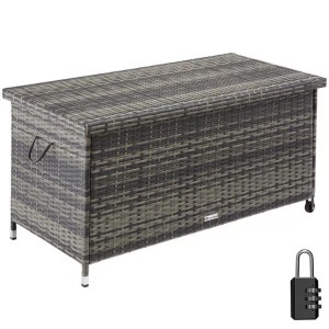 TecTake, Auflagenbox Kiruna mit Kunststoffgeflecht Auflagenbox Kiruna mit Kunststoffgeflecht, Tectake - Auflagenbox Kiruna mit Kunststoffgeflecht, 120cm, Grau
