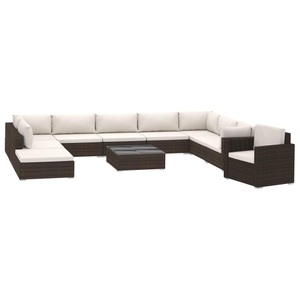 Diverse Hardware, 11-tlg. Garten-Lounge-Set mit Auflagen Poly Rattan Braun