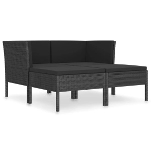 vidaXL, vidaXL 4-tlg. Garten-Lounge-Set mit Auflagen Poly Rattan Schwarz, vidaXL 4-tlg. Garten-Lounge-Set mit Auflagen Poly Rattan Schwarz