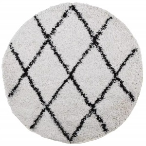 vidaXL, vidaXL Shaggy-Teppich PAMPLONA Hochflor Modern Creme Schwarz Ø 200 cm