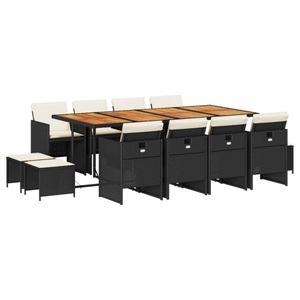 vidaXL, vidaXL 13-tlg. Garten-Essgruppe mit Kissen Schwarz Poly Rattan, vidaXL 13-tlg. Garten-Essgruppe mit Kissen Schwarz Poly Rattan