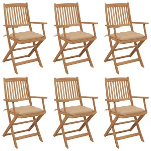 vidaXL, vidaXL Klappbare Gartenstühle 6 Stk. mit Kissen Massivholz Akazie, vidaXL Klappbare Gartenstühle 6 Stk. mit Kissen Massivholz Akazie