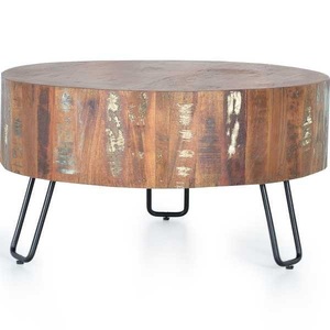 Giner y colomer, Giner Y Colomer - Beistelltisch 38 x 70 cm - Braun und Schwarz, Couchtisch Mayela Holz recycelt multicolor rund 70x70