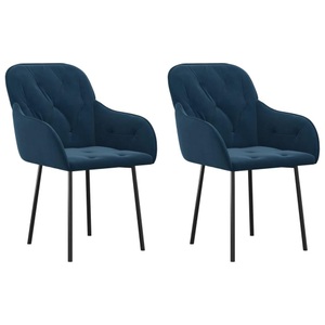 vidaXL, vidaXL Esszimmerstühle 2 Stk. Blau Samt, vidaXL Esszimmerstühle 2 Stk. Blau Samt