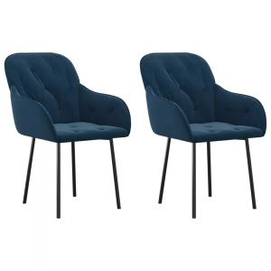 vidaXL, vidaXL Esszimmerstühle 2 Stk. Blau Samt, vidaXL Esszimmerstühle 2 Stk. Blau Samt