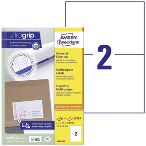 Avery Zweckform, Avery-Zweckform 3655-200 Etiketten 210 x 148 mm Papier Weiß 440 St. Permanent Universal-Etiketten Tinte, Laser, Kopie, Avery-Zweckform 3655-200 Universal-Etiketten 210 x 148 mm Papier Weiß 440 St. Permanent haftend Tintenstrahldrucker,