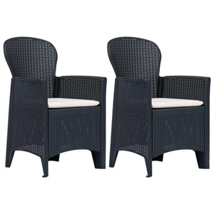 vidaXL, vidaXL Gartenstühle 2 Stk. mit Kissen Anthrazit Kunststoff Rattan-Optik