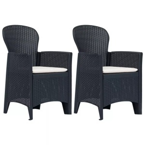 vidaXL, vidaXL Gartenstühle 2 Stk. mit Kissen Anthrazit Kunststoff Rattan-Optik, vidaXL Gartenstühle 2 Stk. mit Kissen Anthrazit Kunststoff Rattan-Optik