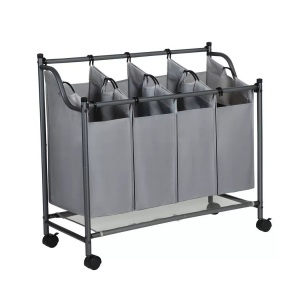 SONGMICS, Songmics - Wäschekorb Wäschesortierer Wäschebox Wäschewagen mit 4 × Sortierer Fächer Schwarz LSF005, SONGMICS Wäschesack